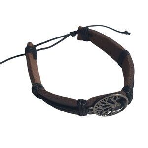 Tree Of Life Leather Adjustable Bracelet Brown Cord Handmade Jewelry Beach Gift